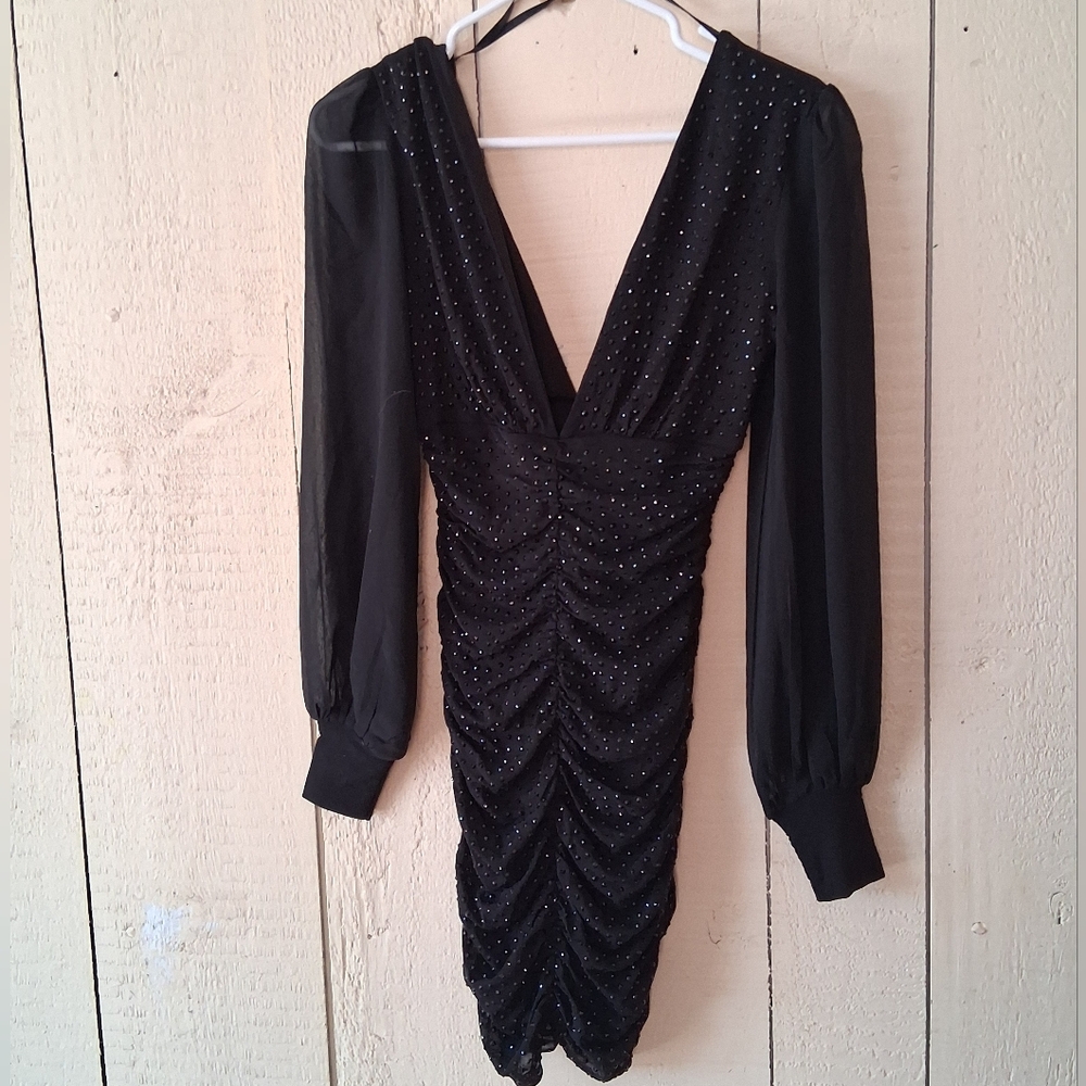 Windsor Elegant Black Long Sleeve Dress with Glitter